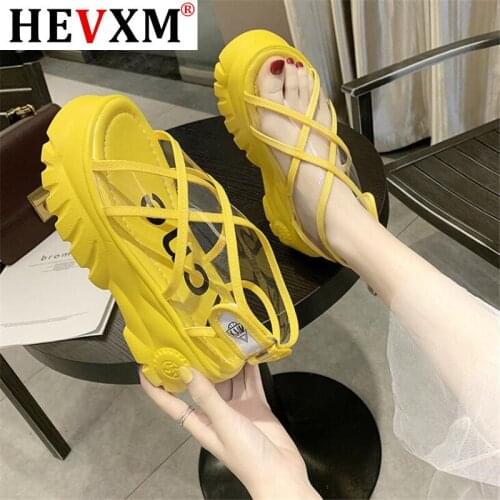 Summer Tape Ladies Shoes Platform Sandals Feminina Casual Chunky Woman wedge heel 6.5cm pvc women summer shoes