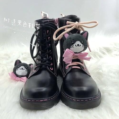 Lolita Martin Boots Female Student Plus Velvet Thick-bottom Round Headjk Uniform Short Boots Cute Bowknot Kawaii Snow Boots Loli