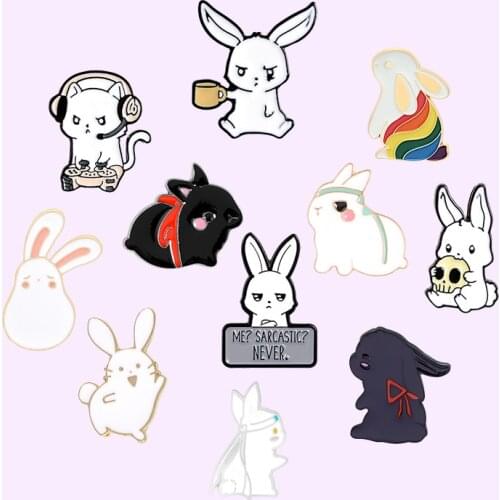Cute Rabbit Series Enamel Pin Cartoon Animal Brooches for Women Backpacks Lapel Pin Metal Badge Jewelry Gifts 2021 Wholesale