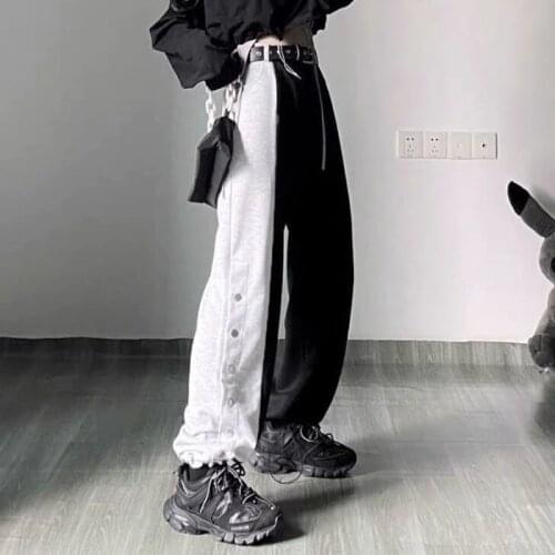 Wide Leg Pants Womens Patchwork Pants Autumn Winter Fashion High Waist Straight Casual Sports Ankle Banded Sweatpants Baggy