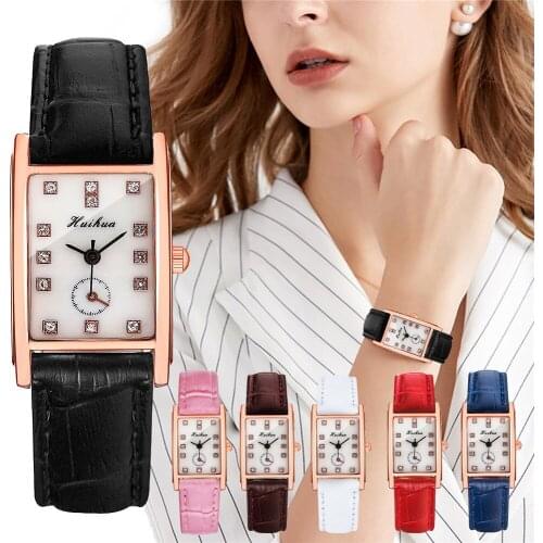 Women Luxury Watches Casual Ladies Rectangle Diamond Leather Quartz Wrist Watches Clock Gift Drop Shipping