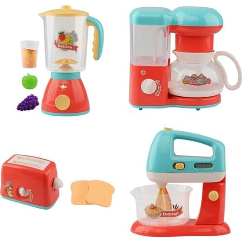 Kids Pretend Play Sets Simulation Toasters Bread Maker Coffee Machine Blender Baking Kit Game Mixer Kitchen Role Toy