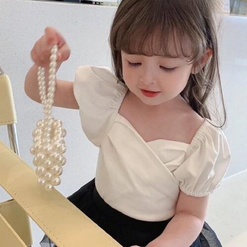 Baby Girl Puff Sleeve T-shirt Casual Style Kids Tops Tee Summer Sweet Princess Heart Neck Party Costumes Birthday Tops Outfits