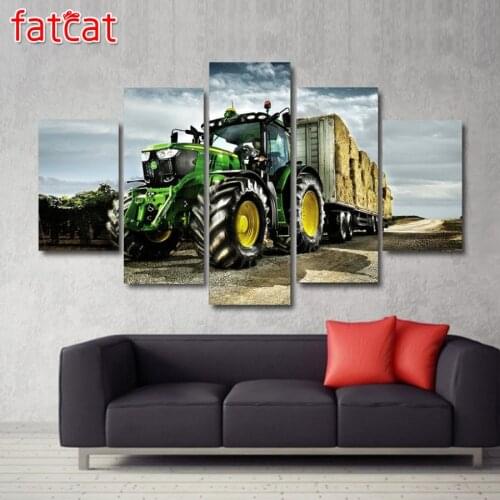 FATCAT 5 Panel Green big tractor Diy Diamond Painting Full Square Round Drill Diamond Embroidery Sale home decor AE1082