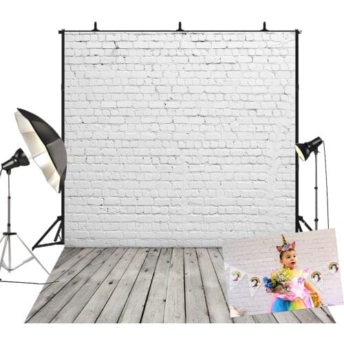 BEIPOTO White Brick Wall and wood floor Backdrop photography Background For baby Picture Birthday Party decoration photocall