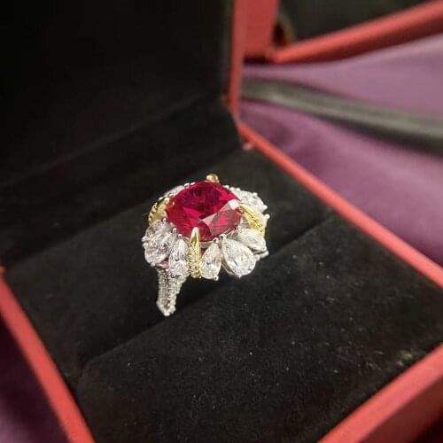 High quality 925 sterling silver rings AAAAA+ CZ gemstone ruby red ring Luxury cubic zirconia wedding party jewerlry for women