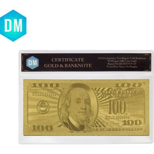 Hot Sale American 100 Dollar Bill Metal Gold Foil Banknote Fake USD Currency Bank Note with Great Plastic Frame