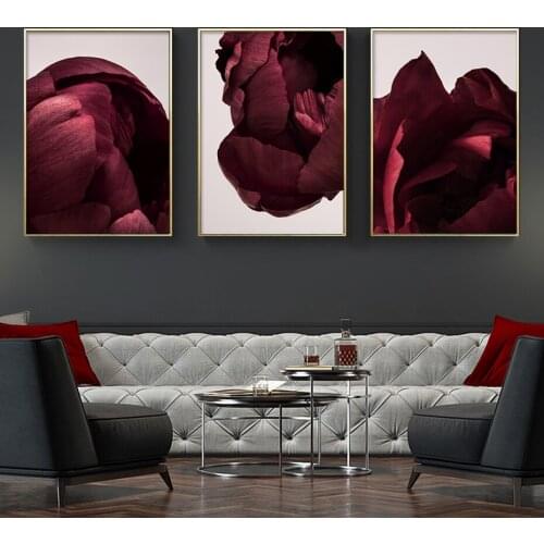Crimson Rose Flower Large Picture Canvas Prints Modern Romantic Poster Art Paintings for Bedroom Living Room Backdrop Wall Decor