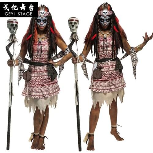 Witch Cosplay Costumes Primitive Indian Tribal leader Clothing Carnival Easter Halloween Costumes for Men Women Adult Fancy