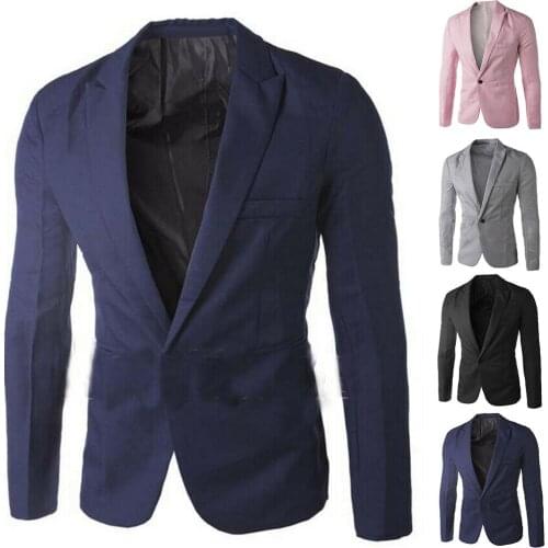 Men Solid Color Long Sleeve Lapel One Button Blazer Suit Coat