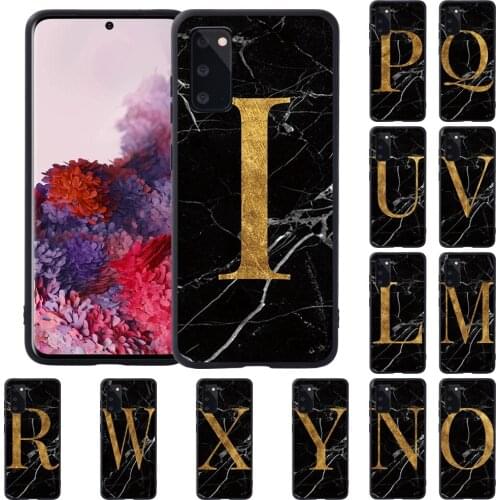 Soft TPU Silicone Phone Case for Samsung S8 S9 S10 / S10 Plus Samsung S20/S20 Plus Initial Name Black Marble Pattern Back Cover