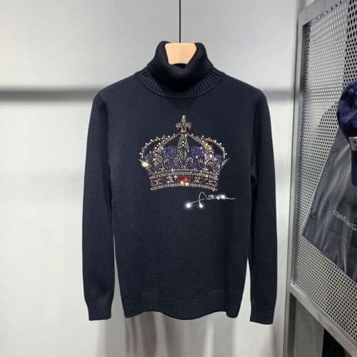 New Crown Turtleneck Sweater Mens Anti-Cold Sweatshirt Brand Cartoon 3D Design Pullover