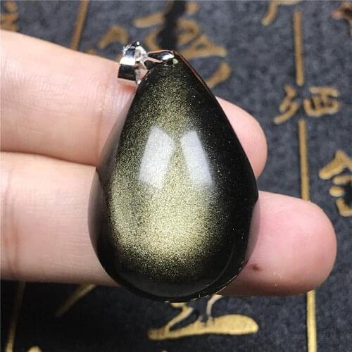 Natural Gold Obsidian Pendant For Women Men Crystal Water Drop 35x23x12mm Beads Stone Fashion Necklace Pendant Jewelry AAAAA