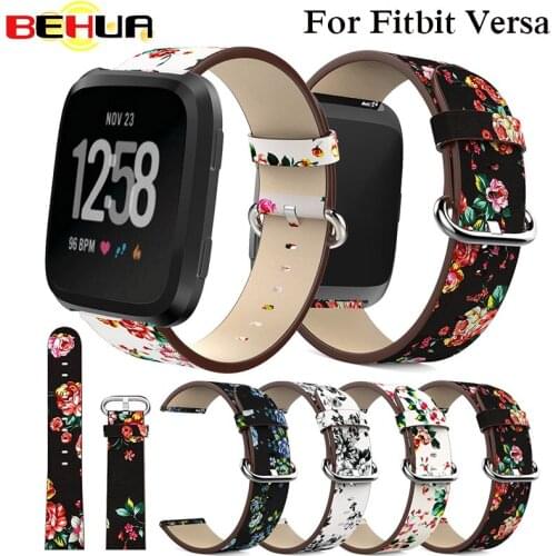 Peony Print Watch Band for Fitbit Versa Replacement Watch Accessories Leather Wristbands Straps Bracelet Flower Strap for fitbit
