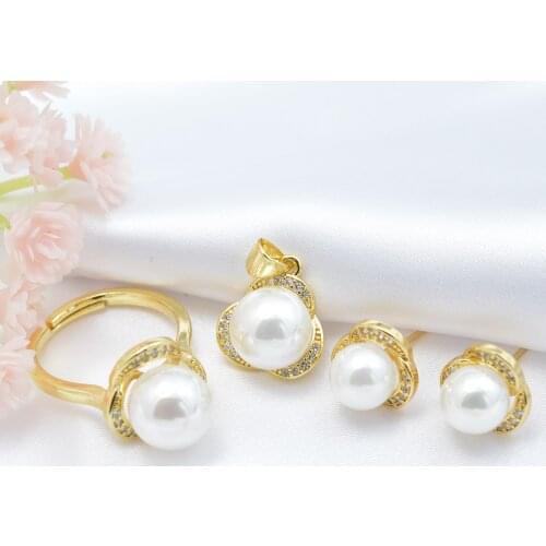 Hongwaysp luxury Noble jewelry charming Lilac Flower set of shell pearl pendant& earring &ring