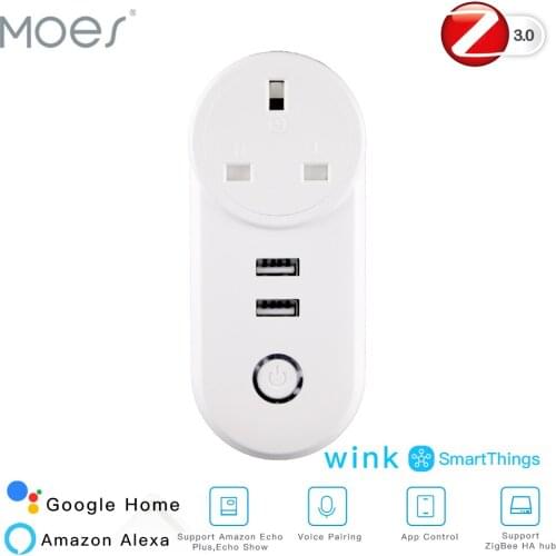 UK ZigBee3.0 Dual USB Wireless Socket Plug SmartThings App Remote Control Echo Plus Voice Control Work with Alexa Google Home