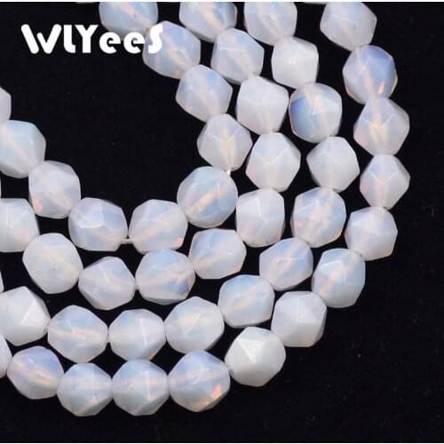 WLYeeS Big Faceted White Opal Stone Beads 8MM Natural Stone Loose beads for Jewelry Making DIY Women Bracelet Necklace Findings