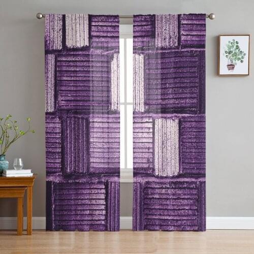 Purple Brick Mosaic Texture Curtain For Living Room Transparent Tulle Curtains Window Sheer For The Bedroom Accessories Decor