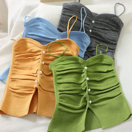 Women Corset Tops Short Spaghetti Straps Outerwear Wool Knitted Vest Tank Camis Crop Top For Women