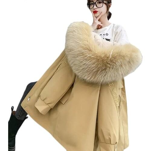 2021 Winter New Warm Parka Outerwear Womens Hooded Fur Collar Imitation Fur Coat Trench Coats Casual Long Protection Overcoat