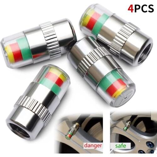 4pcs 2.4 Bar Car Tire Pressure Guage Cap Sensor Indicator Alert Monitoring Tool Alert Air Pressure Gauge Tyre Cap Indicator