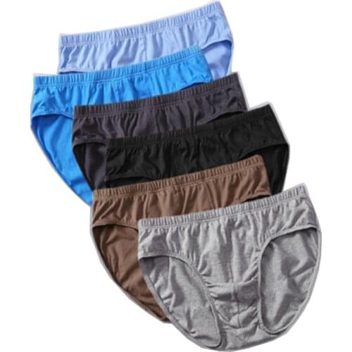 6Pcs/lot Men Briefs Sexy 100% Cotton Mens Panties Large Size L-5XL Cotton Breathable Mid-waist Mens Comfortable Underwear Hot