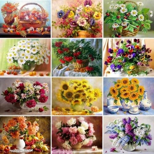 GATYZTORY 5d Diamond Painting Flower Cross Stitch Full Square Round Diamond Embroidery Sunflower Rhinestone Kit Home Decor