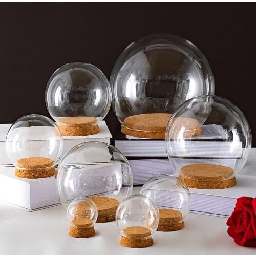 Free Shipping Diameter=10cm 12cm 13cm 15cm 18cm 20cm Cork Base Glass Dome Vase Home Decoration Transparent Cove Wedding Gift