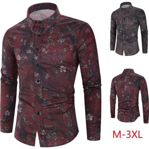 Tops M-3Xl 2021 New Mens Floral Printed Shirts Male Silk Satin Long Sleeve Flower Slim Fit Casual Business