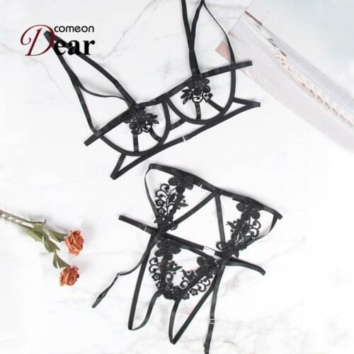 Comeondear Sexy Lingirie Set Costume Hollow Embroidery See Through Bra Set Womens Underwear Large Size 5XL Exotic Sets RB81017