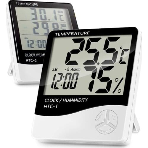 LCD Electronic Digital Temperature Humidity Meter Thermometer Hygrometer Indoor Outdoor Weather Station Clock HTC-1 HTC-2