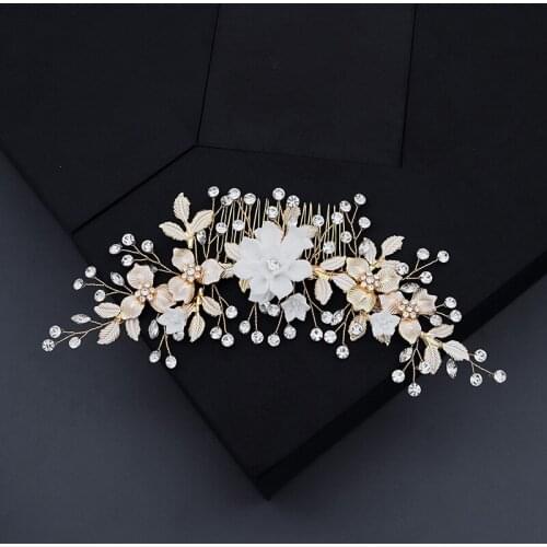 Hair jewelry hand-made soft pottery flower hair comb beautiful thin besmear alloy bridal veil insertion comb wedding accessories