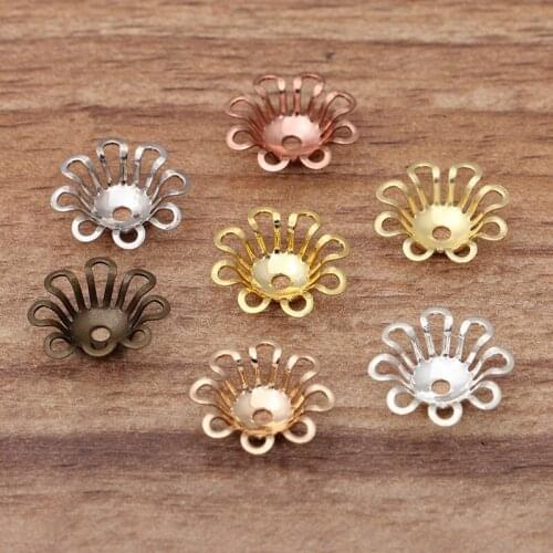 100pcs 4x15mm Flowers Bead Caps Metal Brass Filigree Flowers Tray DIY Accessories For Jewelry Making