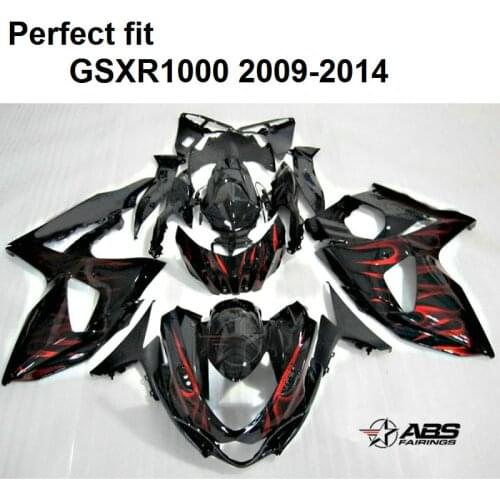 Injection molded fairings for Suzuki GSXR1000 2009 2010 2011-2014 red flames black fairing kit GSXR1000 09 10 11 12 13 14 BT24