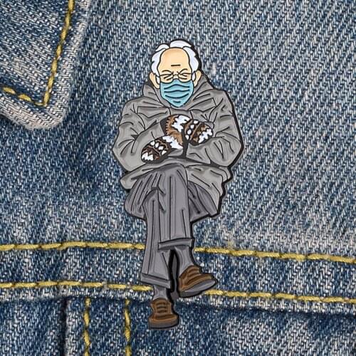 LT618 Bernie Sanders Enamel Pin Brooches Bag Lapel Pin Cartoon Holiday Badge Backpack Decoration Jewelry Gift Accessories
