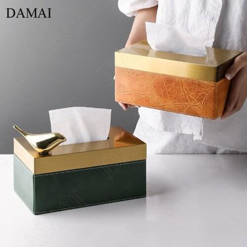 Magnetic Golden Bird Tissue Boxes Nordic Modern Coffee Table Desktop Metal Leather Paper Towel Storage Box Living Room Decor
