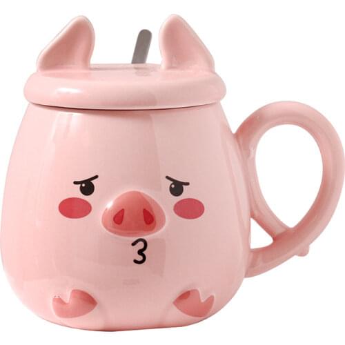 Cute Pig Shaped Ceramic Cup Japanese Cartoon Office Tea Coffee Mug Creative Gift Cup for Girls Milk Cup Set