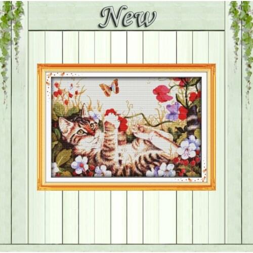 Leisure cat animal cartoon painting counted printed on canvas DMC 14CT 11CT chinese Cross Stitch Needlework Sets Embroidery kits