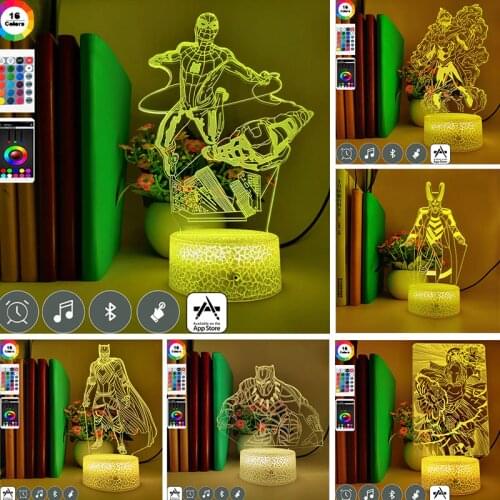 Marvel 3D Light Spiderman Ironman Black Panther Doctor Fate LED Night Light for Children Room Kid Best Birthday Manga Gifts