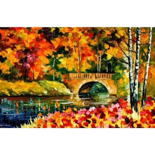 Landscape Modern paintings with Palette knife art oil on Canvas fall bridge Handmade high quality