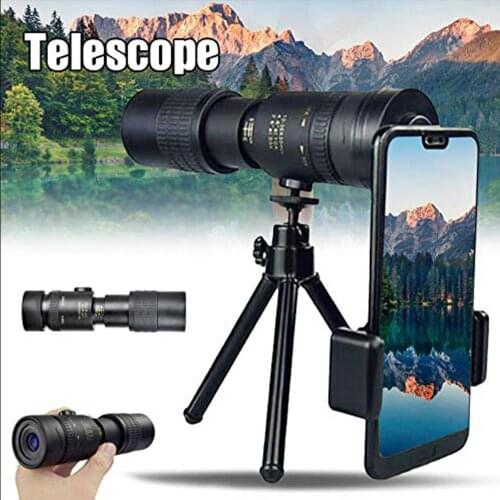4K 10-300X 40MM Portable Zoom Monocular Telescope Telephoto Portable Zoom Monocular Telescope+Tripod+Clip Mobile Phone Lens