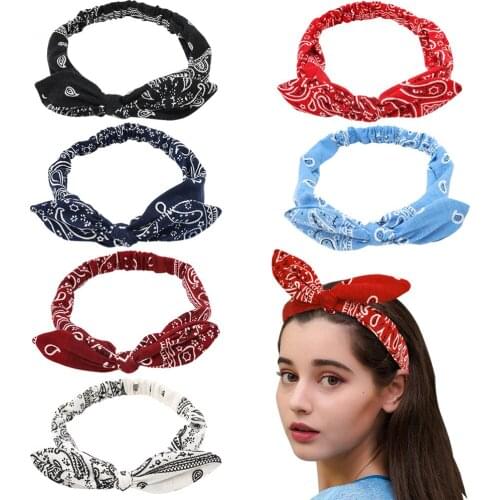 Print Elastic Turban Girls Headband Women Rabbit Ear Hair Rope Scrunchies Hair Ties Headbands for Girl Female Hair Accessories