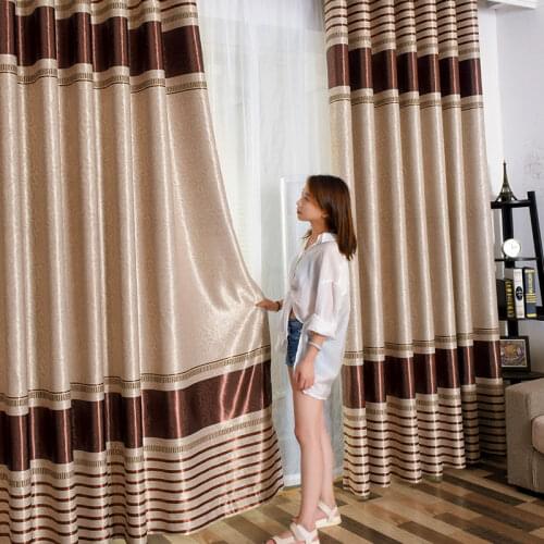 Simple curtain finished modern shading bedroom living room balcony window flat window custom striped curtain fabric