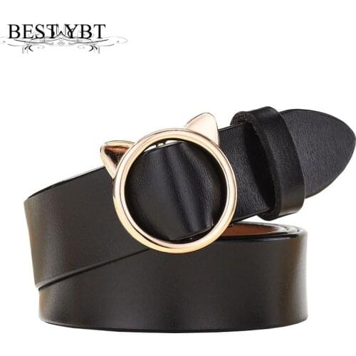 Best YBT New Women Belt Imitation Leather Alloy Smooth Buckle Belt New Ladys Sweet Cat Ear Student Personality Women Belt