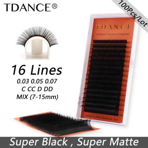 TDANCE 100Pcs Super Black Super Matte Korea PBT 16Lines Royal Sable Eyelash Extension False Individual Hand Made Faux Mink Lash