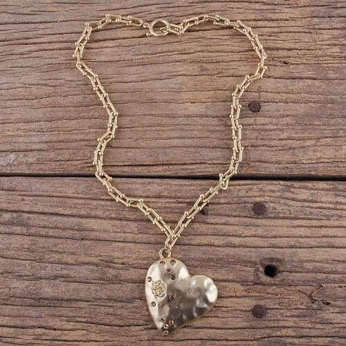 RH Fashion Bohemian Jewelry Links Chain Big Heart Pendant Women Boho Necklace Gift