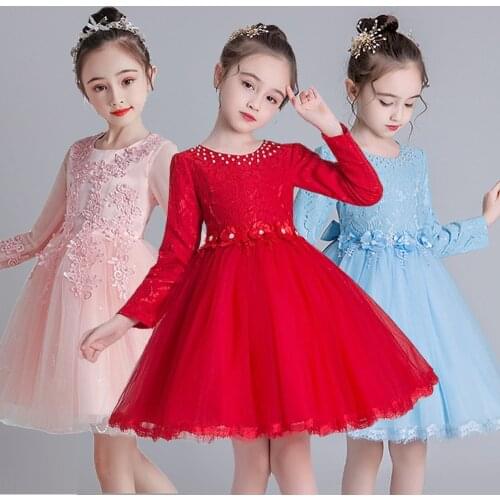 KEAIYOUHUO Girls Christmas Dress 2018 Winter Flowers Lace Kids Princess Dresses For Girls Clothes Children Toddler Wedding Dress