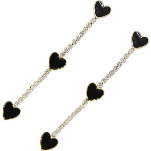 New fashion colorful red white black enamel cz heart long link tennis chain stud earrings for women girl charm wedding jewelry