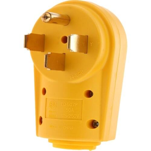 125V/50Amp Heavy Duty RV Replacement Male Plug with Ergonomic Grip Handle, Yellow