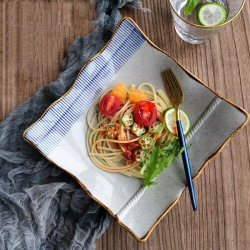 Golden Stroke Plate Underglaze Square Western Steak Dish Fruit Salad Plates Dining Table Main Course Dishes Kitchen Tableware